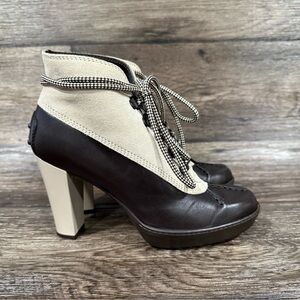 Tod's Lace up Ankle Boot, Black/‎ Grey Leather/Suede, Women EU Sz 35.5